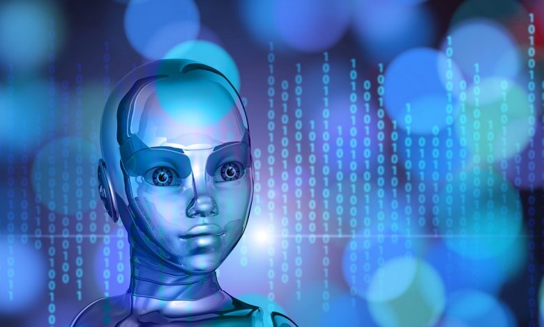 #PraCegoVer: Imagem de um robô com um fundo azul.